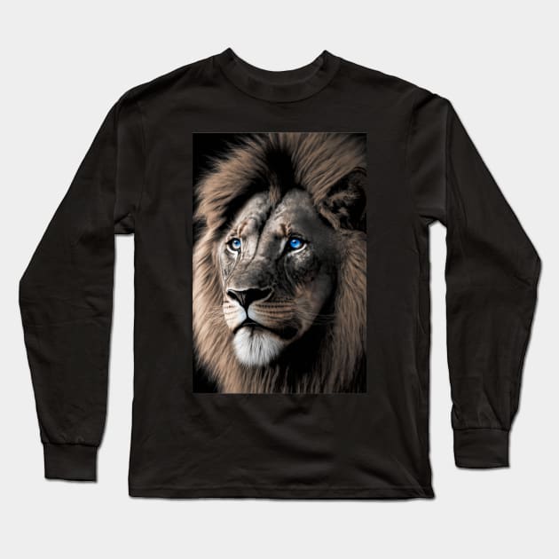 Lion with blue eyes Long Sleeve T-Shirt by ai1art